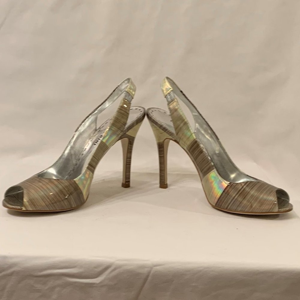 Gianni Bini - Silver Gray high heels shoes. Open toe and sling back. S7.5 - Picture 3 of 10